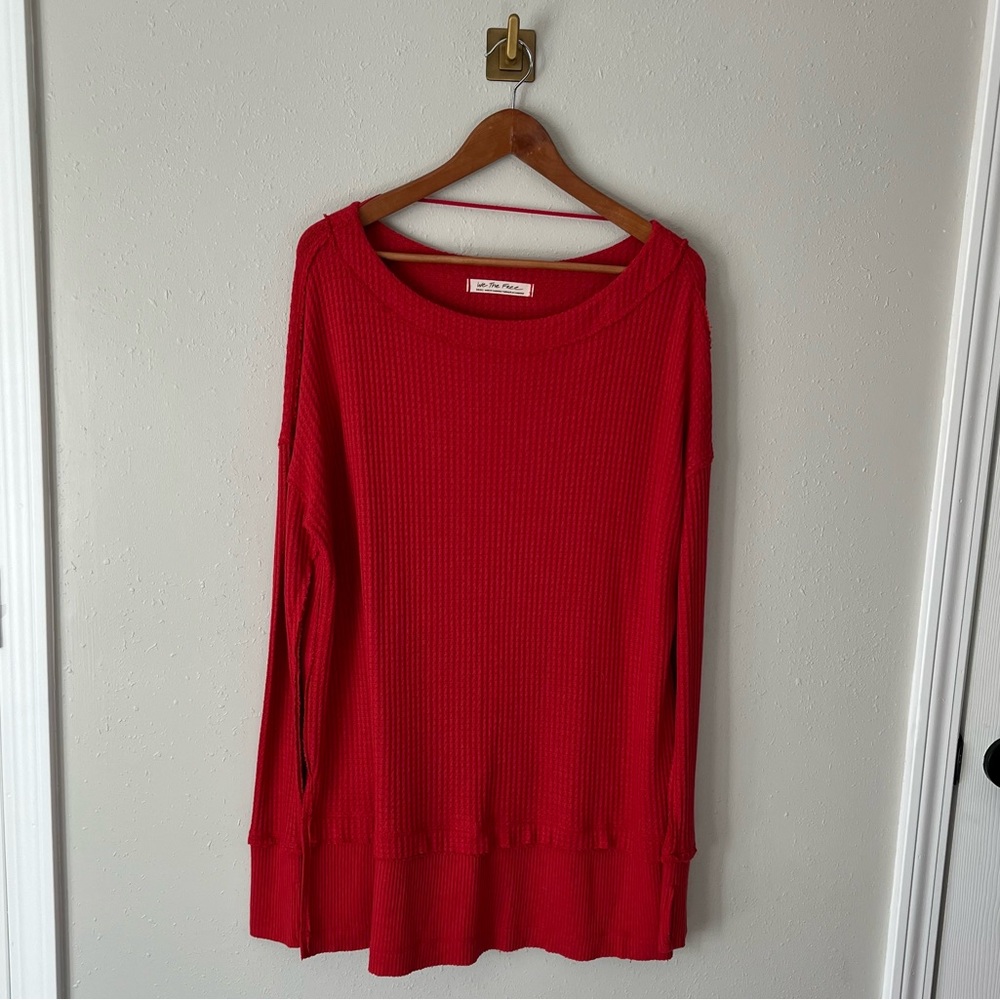 Free People Phoenix Thermal Knit Tunic Top Thumb hole Red Size Small - Picture 8 of 12